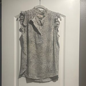 LOFT Black and White Ruffle Sleeve Blouse